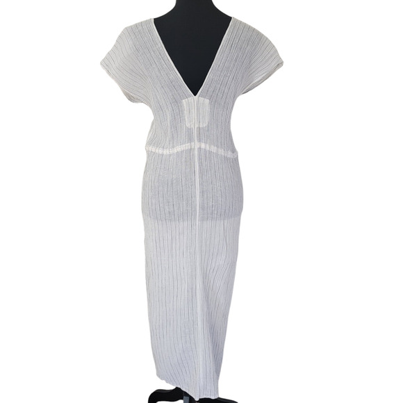 Zara Accessories Sz Small Jumpsuit Cream Stripe Cap Sleeve Beach Resort Nautical - Picture 4 of 15